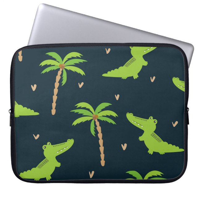 Tecknad Crokodiles: Alligator Handflatan Mönster. Laptop Fodral (Framsidan)