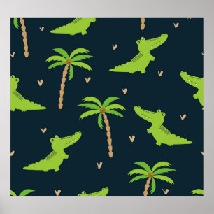 Tecknad Crokodiles: Alligator Handflatan Mönster. Poster