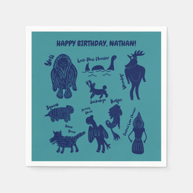 Tecknad Cryptids Cryptozoology Monsters Anpassning Pappersservett (Framsidan)