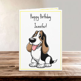 Tecknad Cute Basset Hound Puppy Hund Birthday Namn Kort
