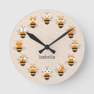 Tecknad Cute Funny Honungsbee Honeycomb Rund Klocka