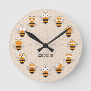Tecknad Cute Funny Honungsbee Honeycomb Rund Klocka