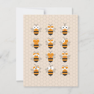 Tecknad Cute Funny Honungsbee Honeycomb Vykort