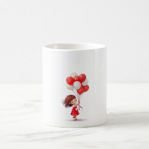 Tecknad Cute Girl med Balloons Mugg