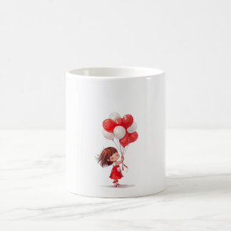 Tecknad Cute Girl med Balloons Mugg