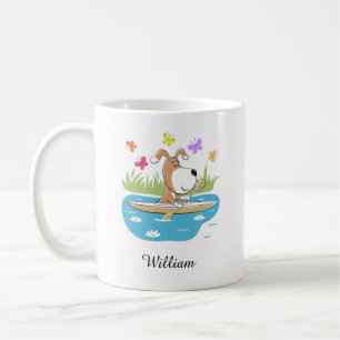 Tecknad Cute Hund Puppy Kayaking Kayak Vatten spor Kaffemugg