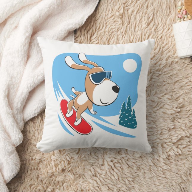 Tecknad Cute Rolig hund marionett Snowboard Winter Kudde (Filt)