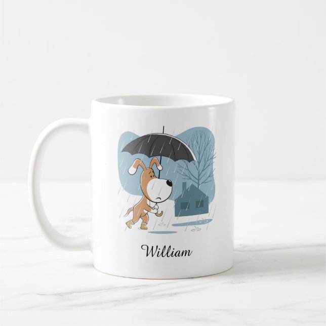 Tecknad Cute Rolig hund Puppy Walking Rain Umbrell Kaffemugg (Vänster)