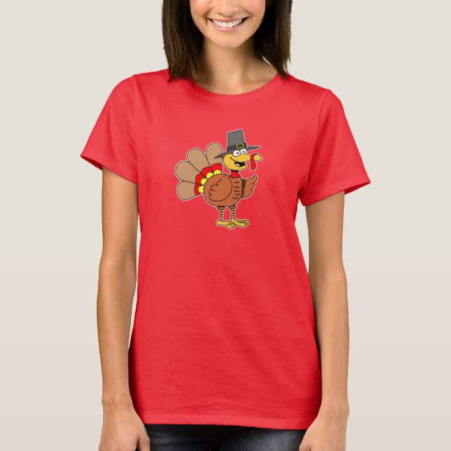 Tecknad Cute Turkiet Pilgrim T Shirt (Framsida)