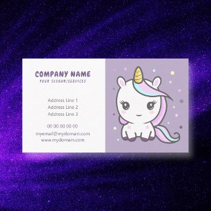 Tecknad Cute Unicorn Lila Affärskort Visitkort