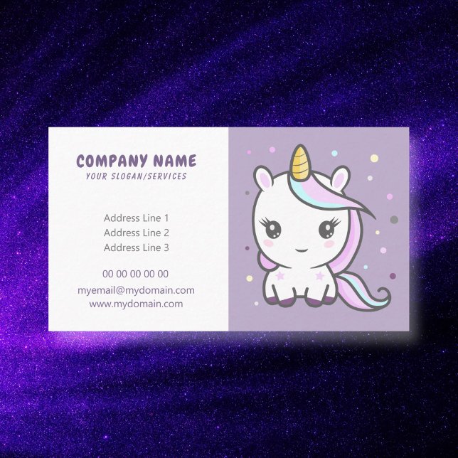 Tecknad Cute Unicorn Lila Affärskort Visitkort (Cute Unicorn Business Card)