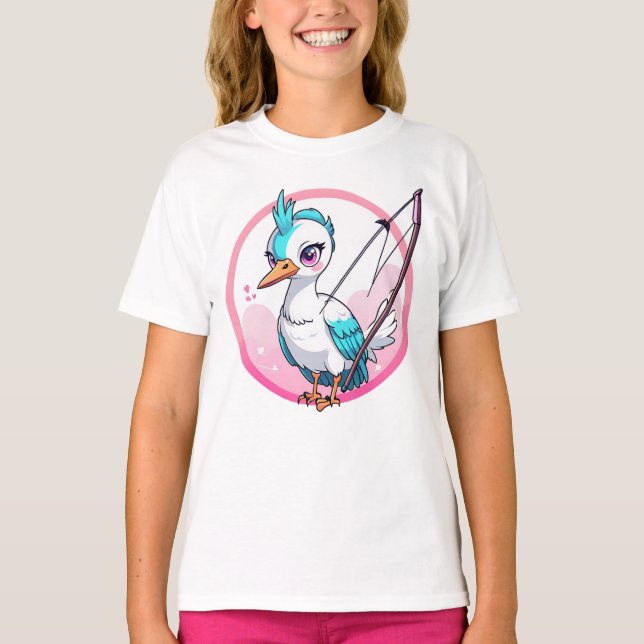 Tecknad Cute White Svan T Shirt (Framsida)