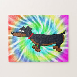 Tecknad Dachshund Hund Tie Dye Design Puzzle Pussel