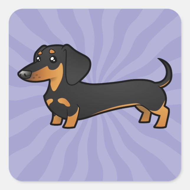 Tecknad Dachshund (mjuk jacka) Fyrkantigt Klistermärke (Framsida)