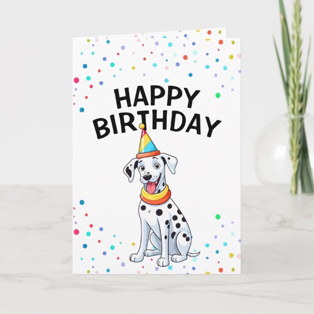 Tecknad Dalmatien Hund med Party Hat Birthday Kort (Framsida)