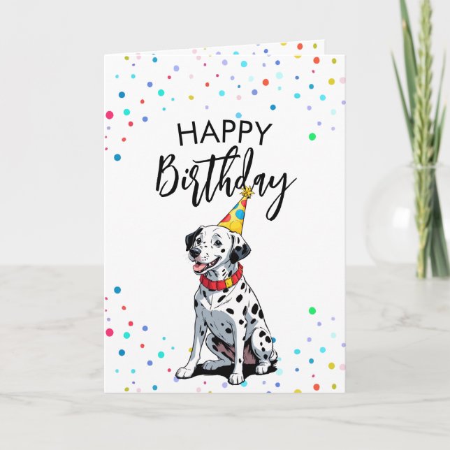 Tecknad Dalmatisk Hund med Konfetti födelsedag Kort (Framsida)