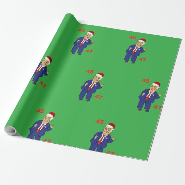 Tecknad Dancing Trump-Santa Hat Wrapping Papper Presentpapper (Utrullad)