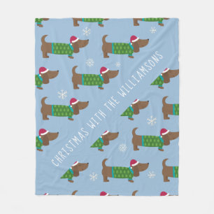 Tecknad Daschund julscen Fleece Blanket