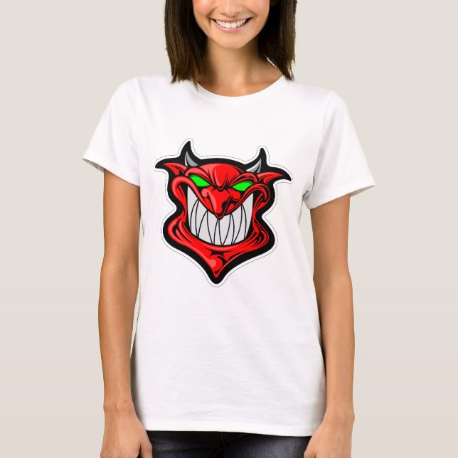 Tecknad demon ansikte head satan t shirt (Framsida)