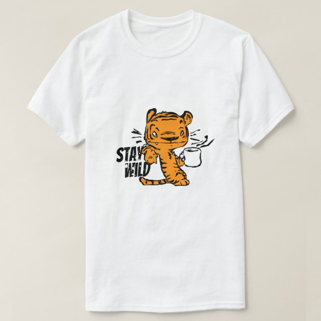 Tecknad design med kaffeglad tiger t shirt (Design framsida)