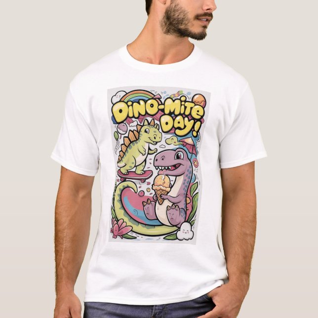 Tecknad Dino-Roligt T Shirt (Framsida)