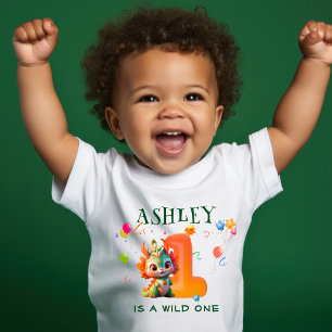 Tecknad Dinosaur Chinese Dragon År 1 år T Shirt