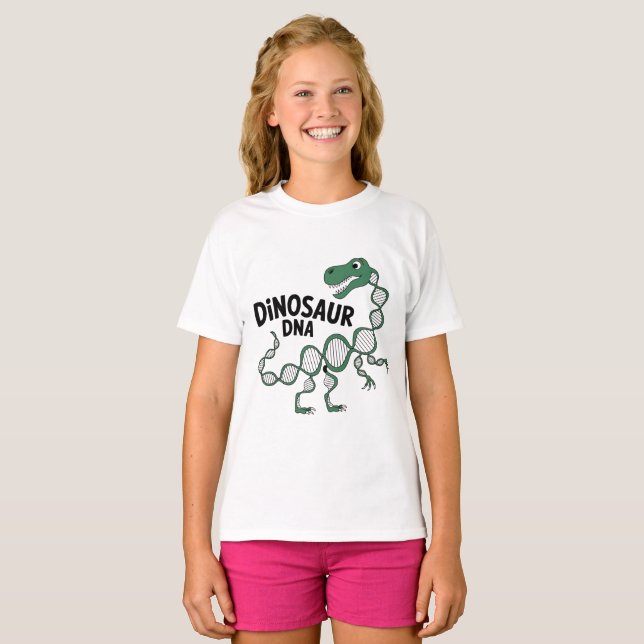 Tecknad Dinosaur DNA - Quirky Prehistoriska Scienc T Shirt (Hel framsida)