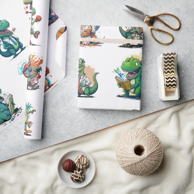 Tecknad Dinosaur Födelsedagsfest Tecknad Trex-omsl Presentpapper (Hantverk)