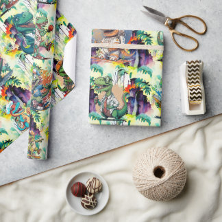 Tecknad Dinosaur Födelsedagsfest Tecknad Trex Presentpapper