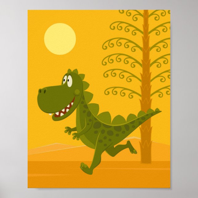 Tecknad Dinosaur Hett Sol Jurassic Woodland Poster (Framsidan)