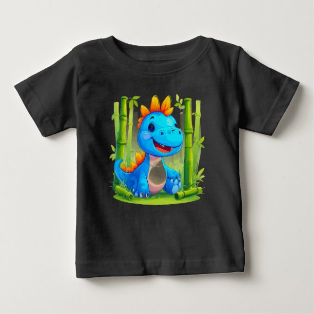 Tecknad Dinosaur i Bamboo Forest T Shirt (Framsida)