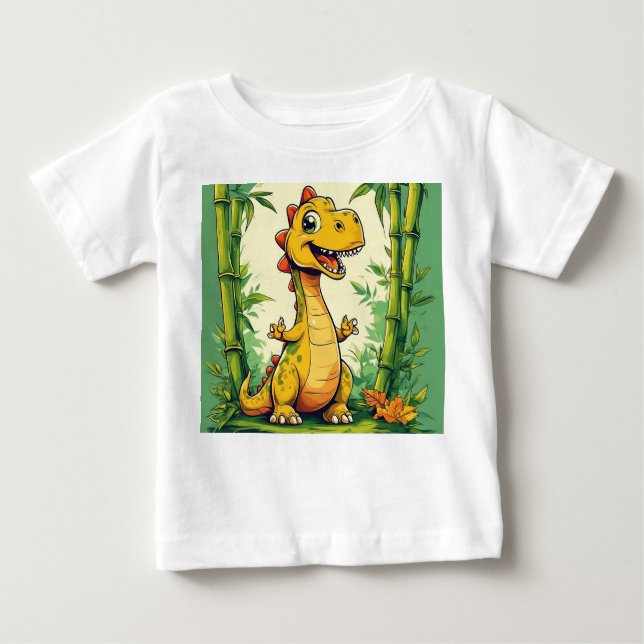 Tecknad Dinosaur i Lush Grönt Jungle T Shirt (Framsida)