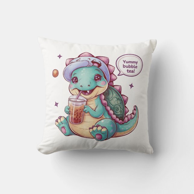 Tecknad Dinosaur: Mysigt, Kawaii Vibes Kudde (Framsida)
