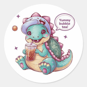 Tecknad Dinosaur: Mysigt, Kawaii Vibes Runt Klistermärke