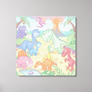 Tecknad Dinosaur Wrapped Canvas