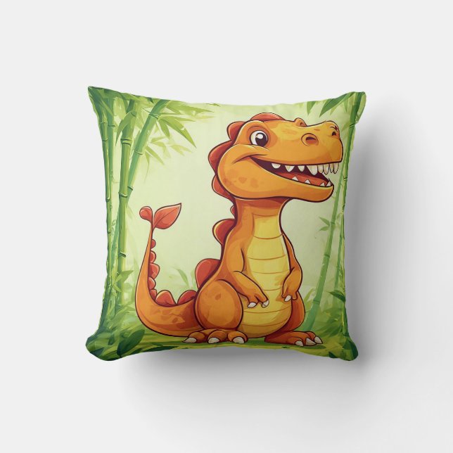 Tecknad dinosaurie i bambuskog kudde (Framsida)
