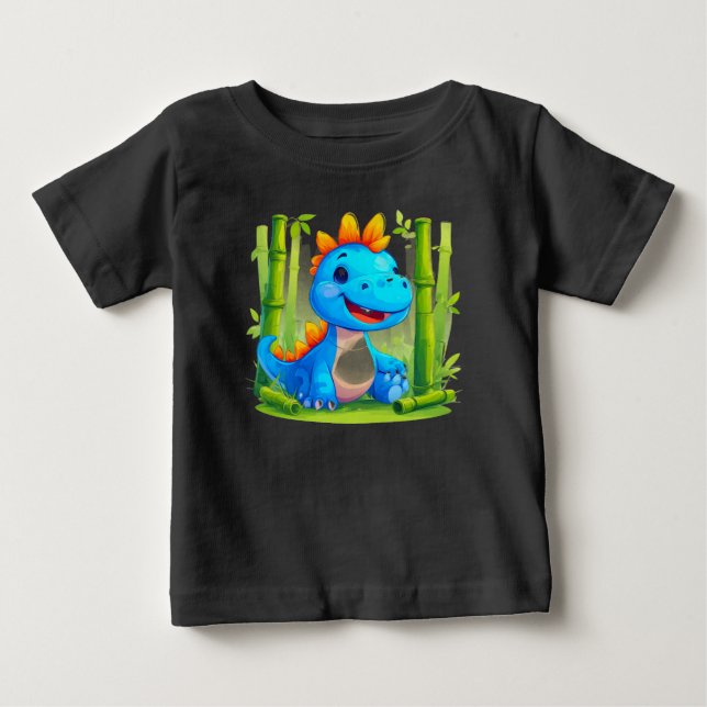 Tecknad dinosaurie i bambuskog t shirt (Framsida)