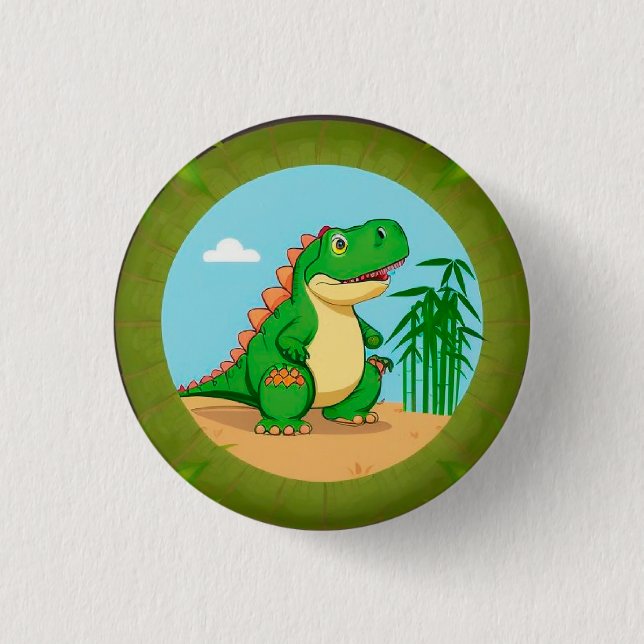Tecknad dinosaurie i en tropisk scen knapp (Framsida)