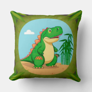 Tecknad dinosaurie i en tropisk scen kudde