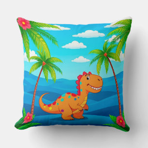 Tecknad dinosaurie i en tropisk scen kudde