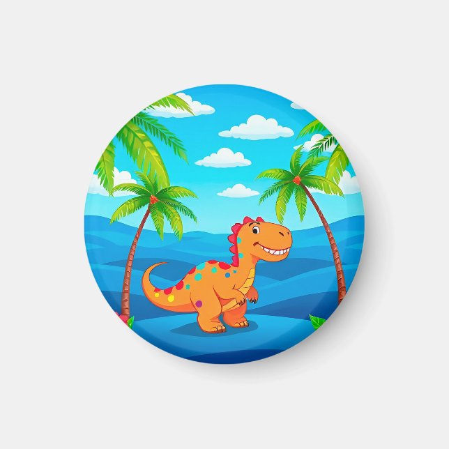 Tecknad dinosaurie i en tropisk scen magnet (Framsidan)