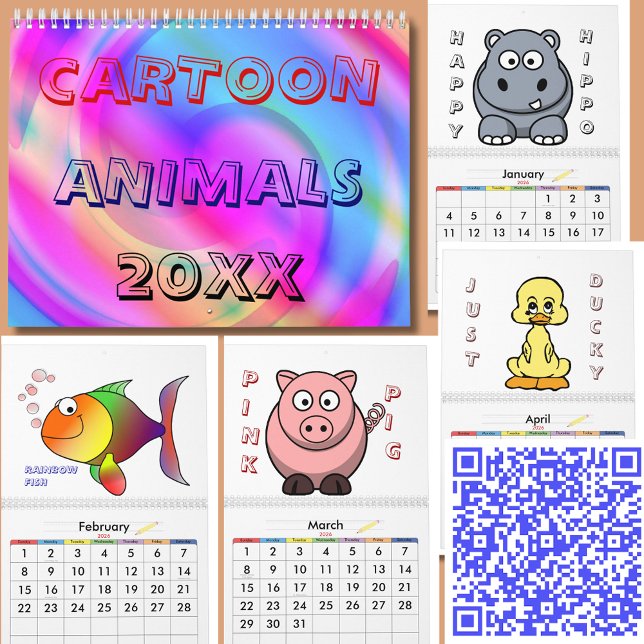 Tecknad djur 20XX Kalender (Fun Adorable Animal Cartoon Characters 20XX Calendar)