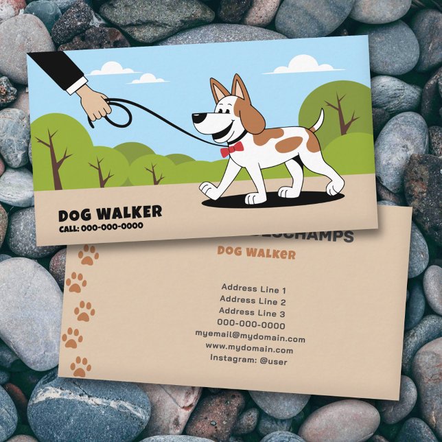Tecknad - Dog Walker Affärskort Visitkort (Cartoon - Dog Walker Business Card)