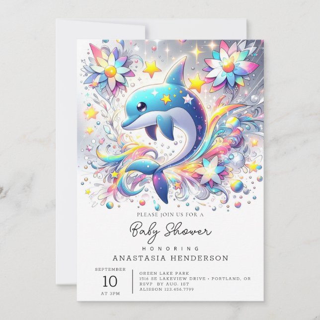 Tecknad Dolphin Baby Shower Inbjudningar (Framsida)