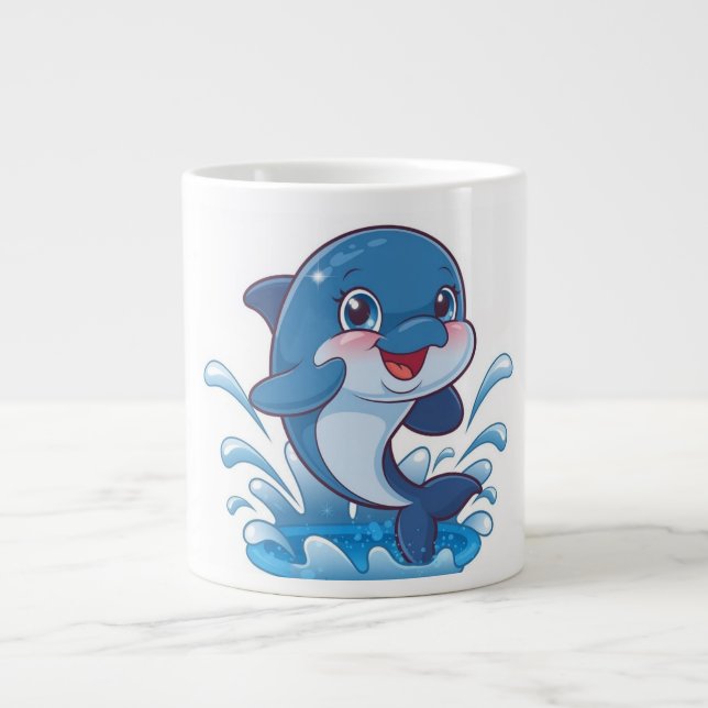 "Tecknad Dolphin Splashin in Joy" Jumbo Mugg (Framsidan)