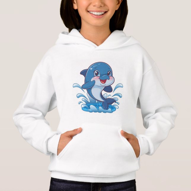 "Tecknad Dolphin Splashin in Joy" T Shirt (Framsida)