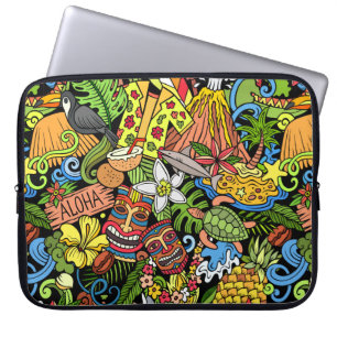 Tecknad doodlar Hawaii sömlös mönster. Bakgrund  Laptop Fodral