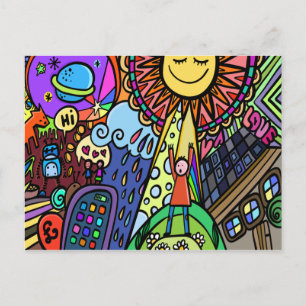 Tecknad Doodle Vykort