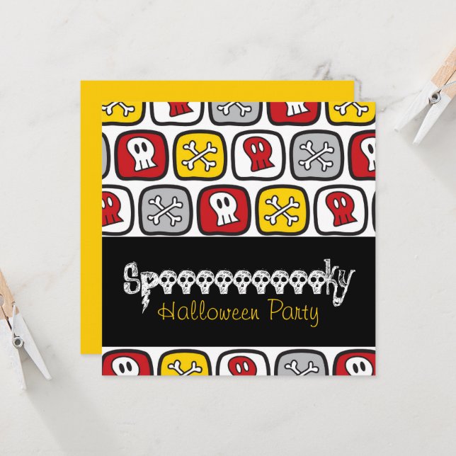 Tecknad Döskallar & Bones Roligt Barn Halloween fe Inbjudningar (Fram/Back In Situ)