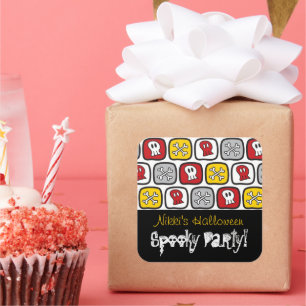 Tecknad Döskallar och Bones Barn Halloween fest Fyrkantigt Klistermärke